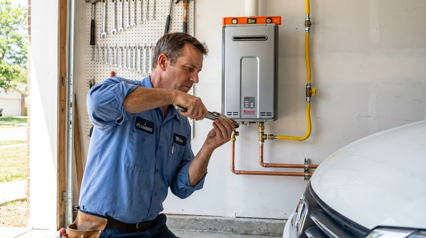 Tankless water heater installation by a Johns Plumbing LLC plumber in Salina