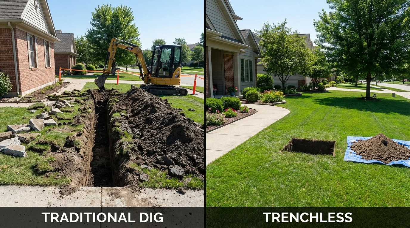 Trenchless sewer repair with minimal yard damage versus traditional excavation in Salina, KS